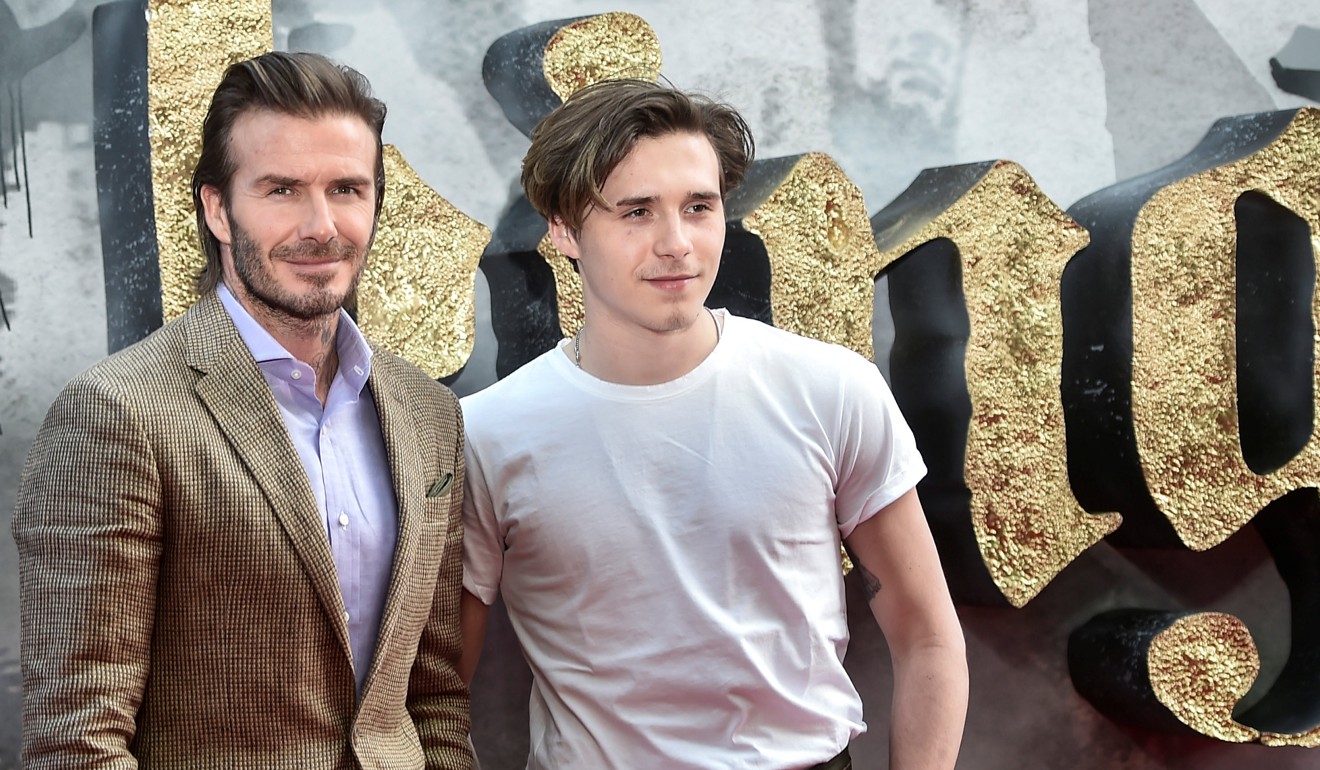 David Beckham and his son Brooklyn pose at the European premiere of King Arthur: Legend of the Sword in London. Photo: Reuters