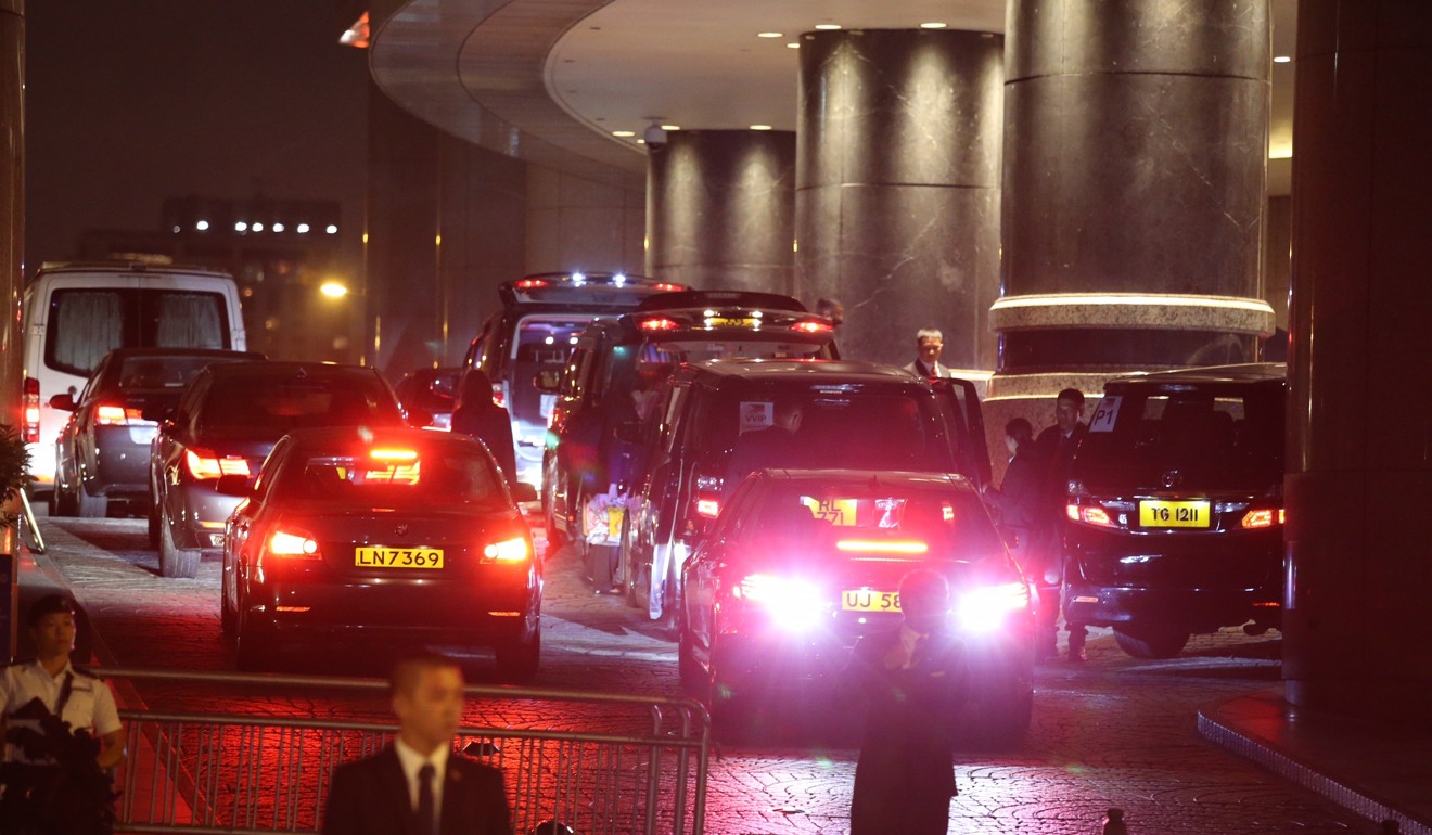 The cars arrived at the hotel shortly after midnight Friday. Photo: Dickson Lee