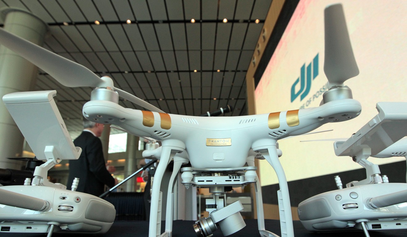 DJI’s Phantom 3 drone up close, at Hong Kong Science and Technology Park. Photo: Bruce Yan