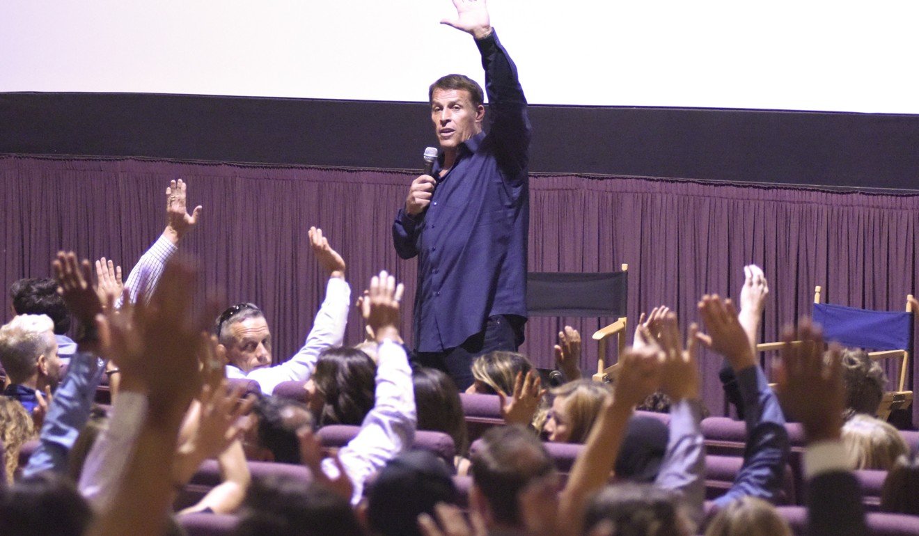 American life coach Tony Robbins speaks in Beverly Hills, California. Photo: AFP