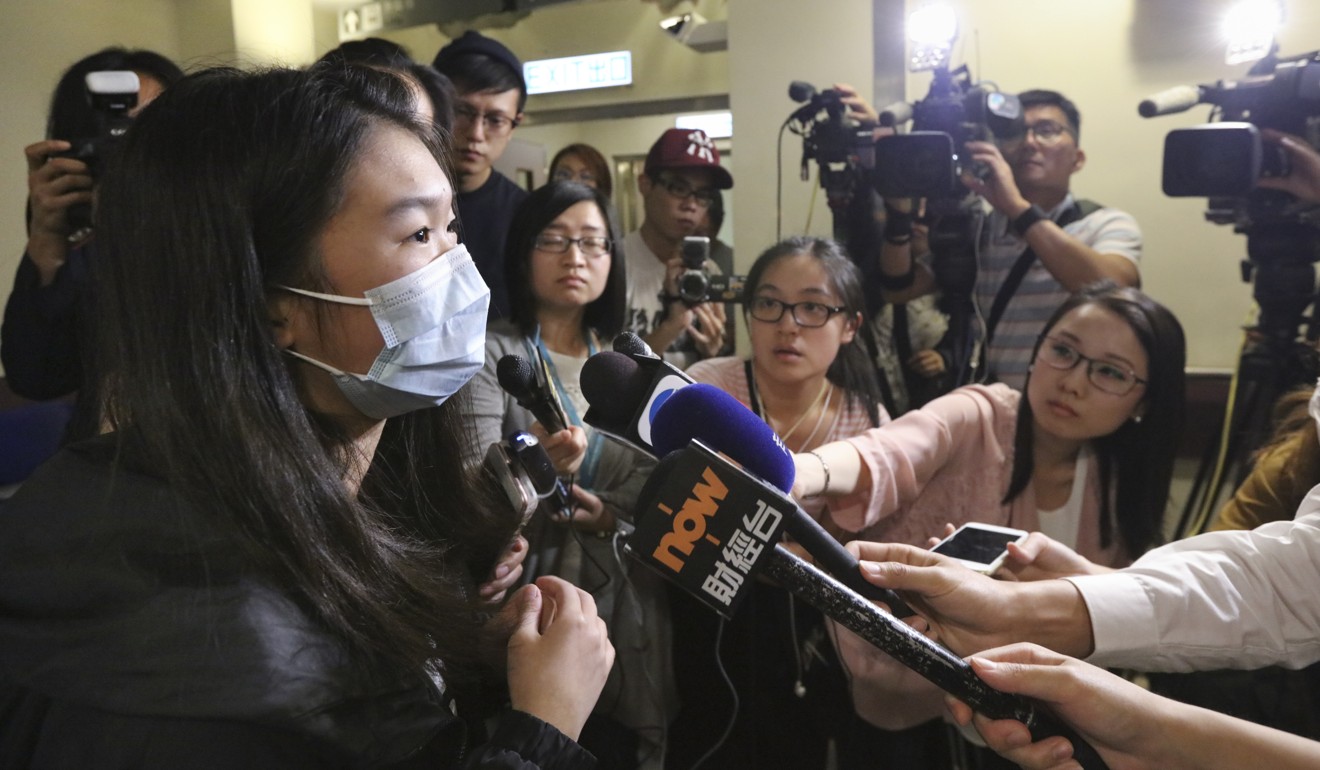 The daughter of patient Tang Kwai-sze meets the media on May 9 to talk about her mother’s condition. Photo: Felix Wong