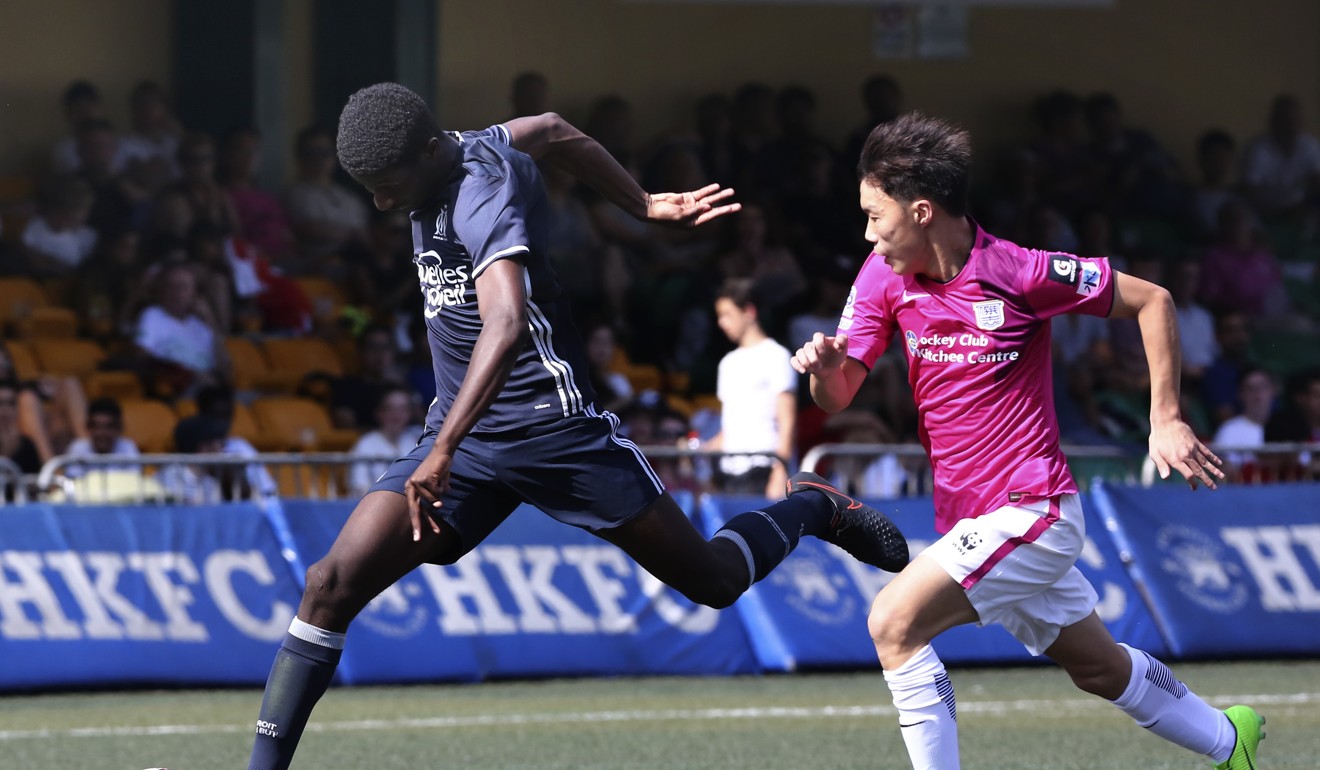 Olympique de Marseille’s Ibrahima Guirassy (left) on the ball at the HKFC CITI Soccer Sevens. Photo: Jonathan Wong