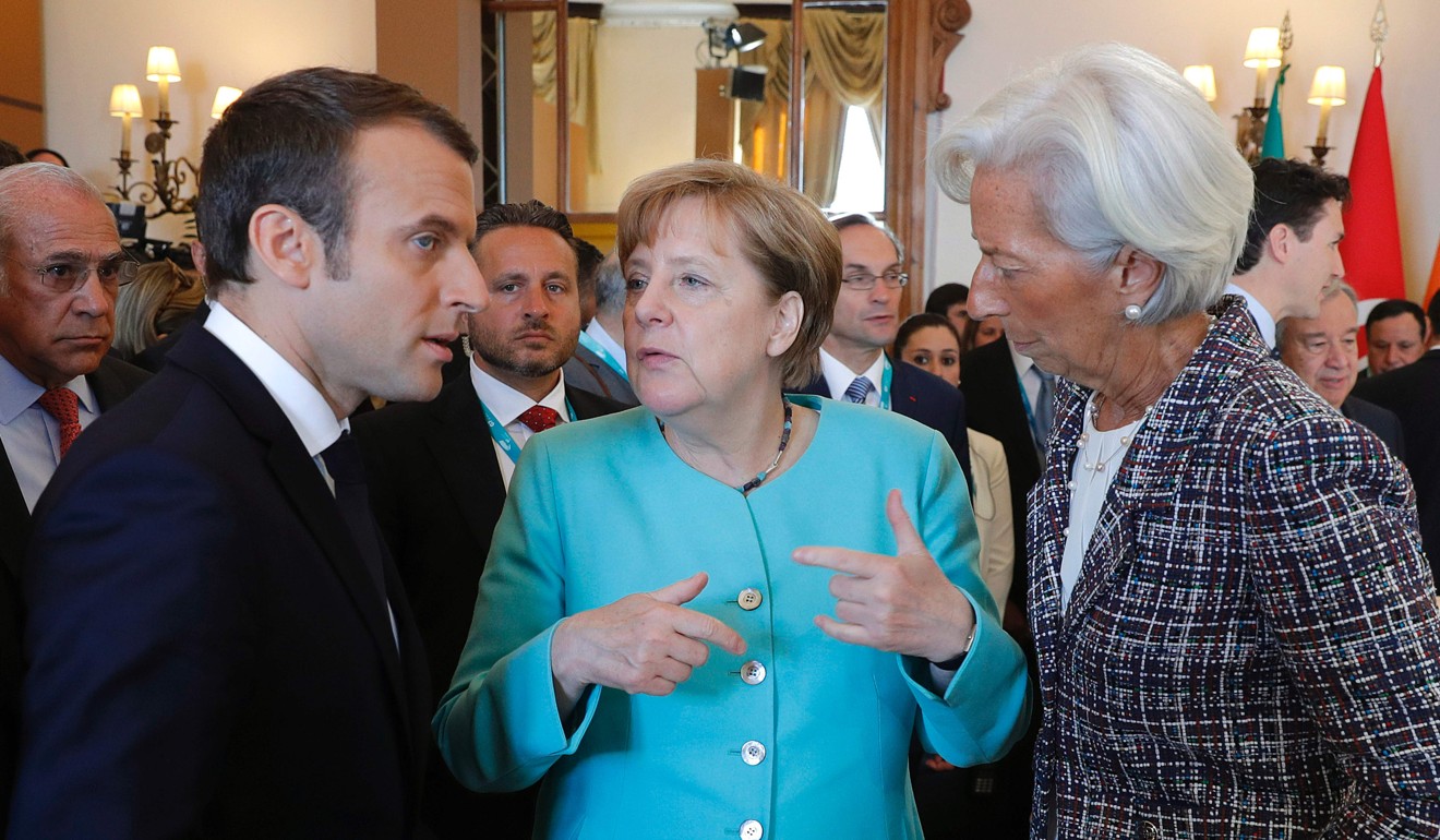 French President Emmanuel Macron, German Chancellor Angela Merkel and IMF boss Christine Lagarde. Photo: AFP
