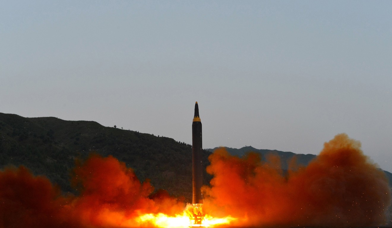 A picture released on May 15 by the North Korean Central News Agency showing the test-firing of a new ground-to-ground medium long-range strategic ballistic missile. Photo: EPA