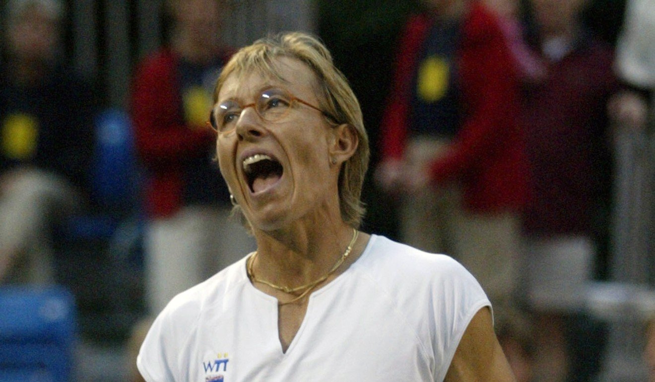 Martina Navratilova of the Philadelphia Freedoms reacts after a shot in her team tennis match against Hartford Fox-Force, in Radnor, Pennsylvania over a decade ago. Photo: AP