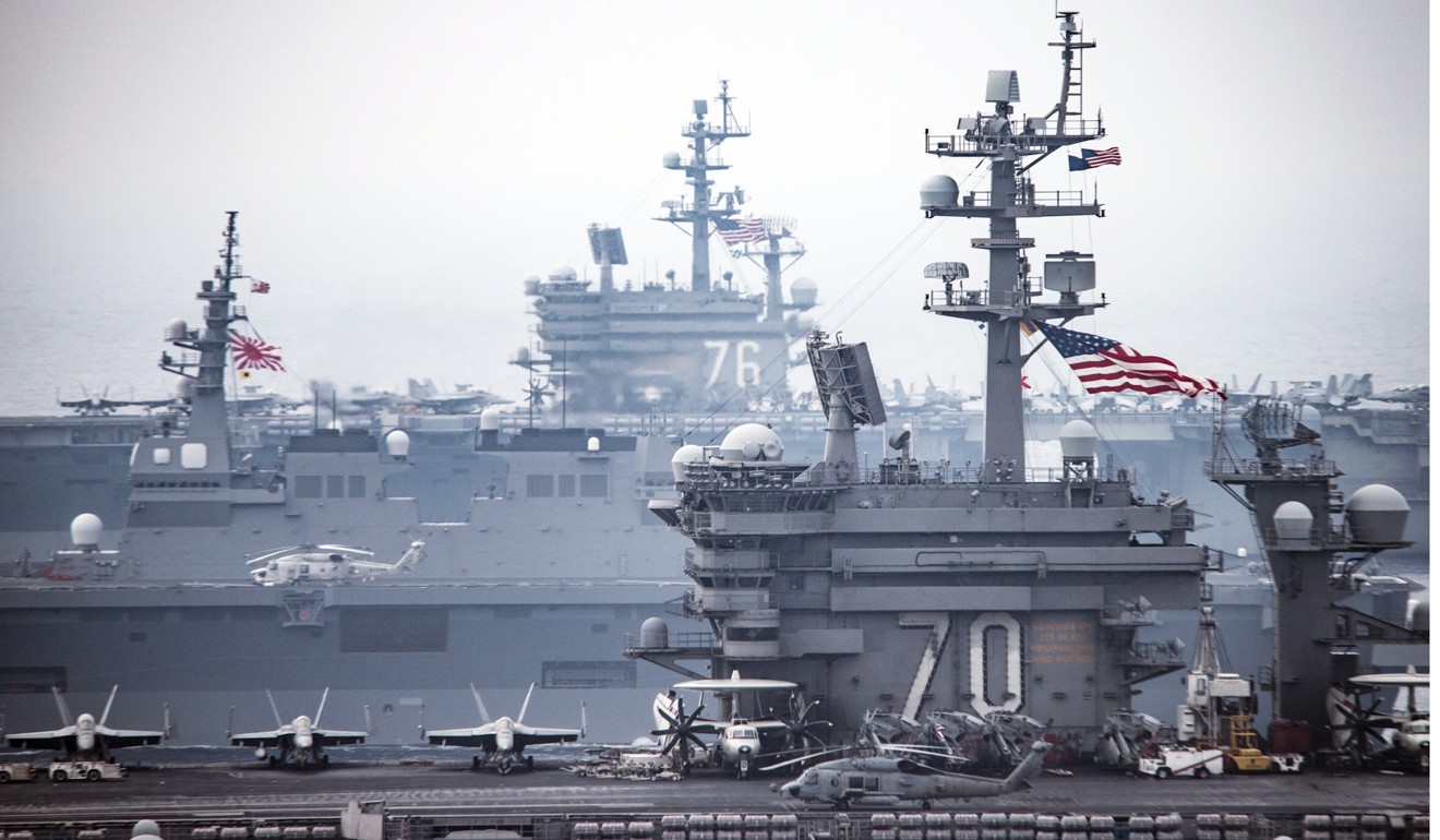 n another sign of increased pressure on North Korea, Japan’s navy and air force began a three-day military exercise with two US aircraft carriers in the Sea of Japan (East Sea) on Thursday. Photo: AP