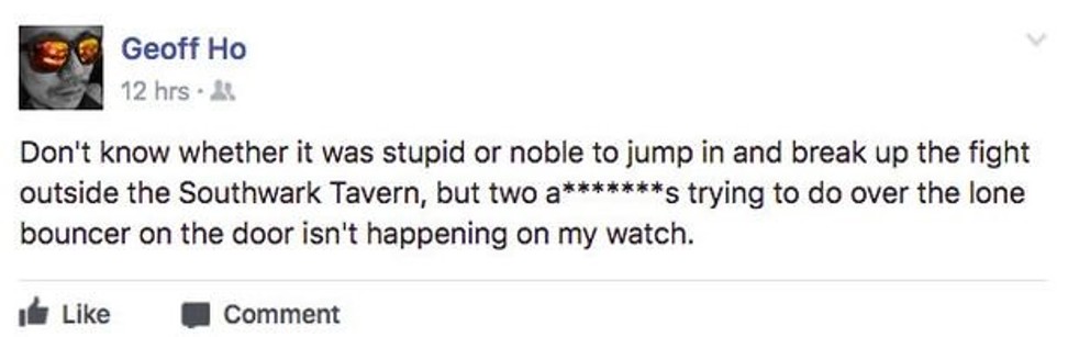 Geoff Ho's Facebook post about the incident. Photo: Facebook