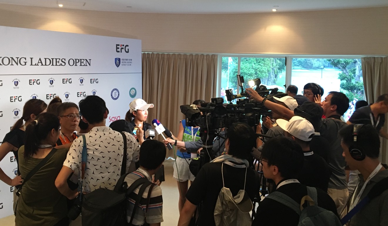 Tiffany Chan with the media after her final round.