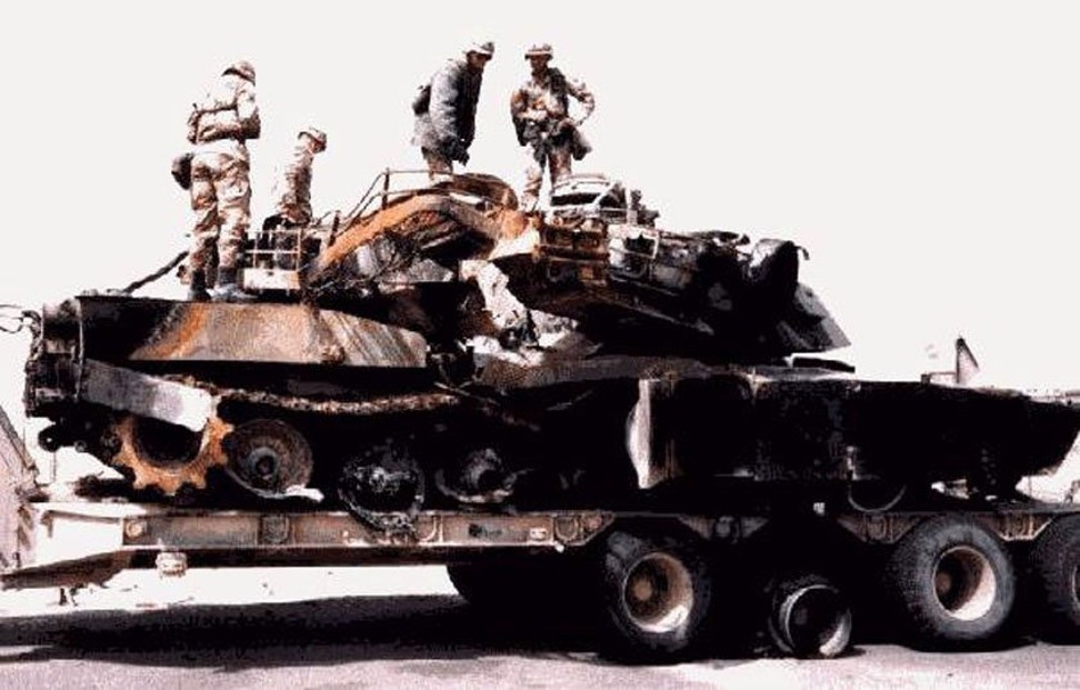 A destroyed M1A1, lost to friendly fire. Photo: US Department of Defense
