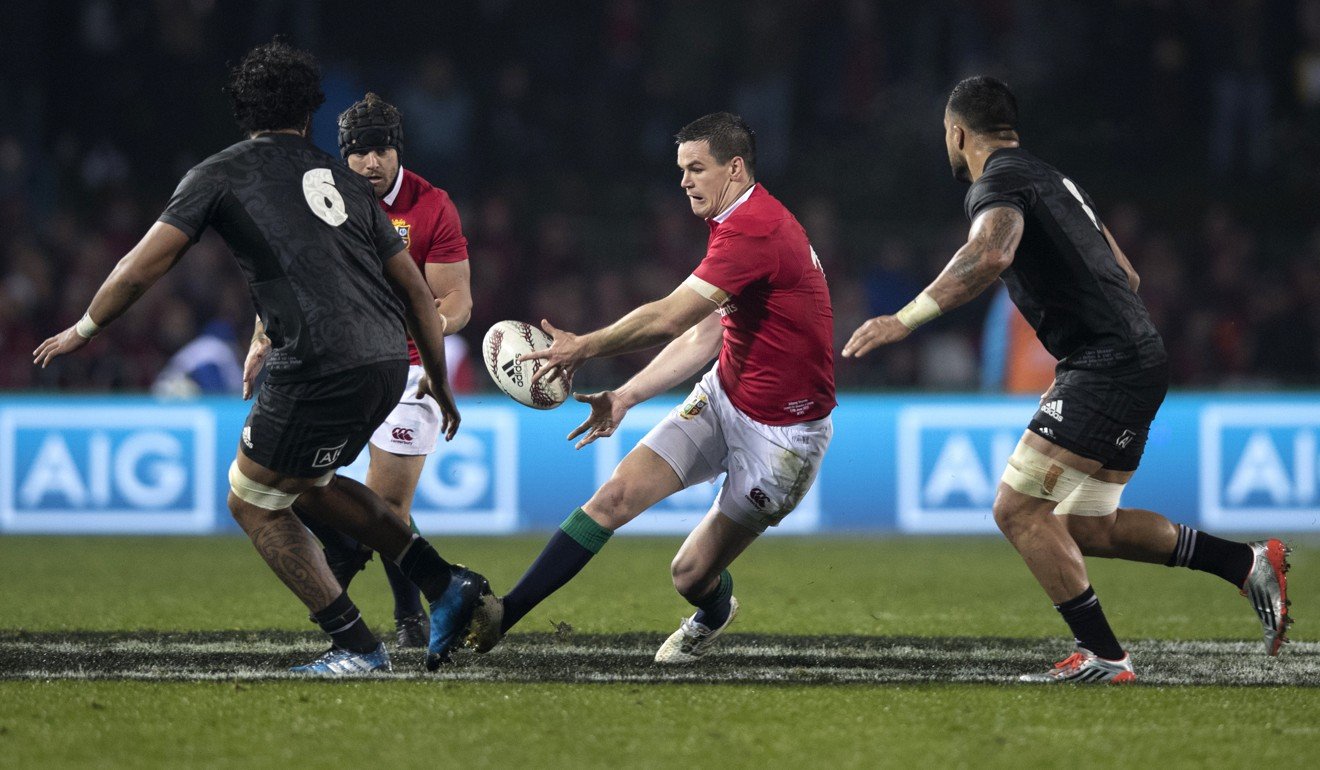 The Lions victory over the Maori All Blacks was based on solid set pieces and defence. Jonathan Sexton, picture passing to his teammate. Photo: AP