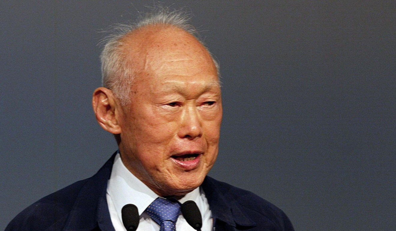 Singapore's founding father Lee Kuan Yew addressing delegates at the Global Brand Forum in Singapore in 2004. Photo: AFP