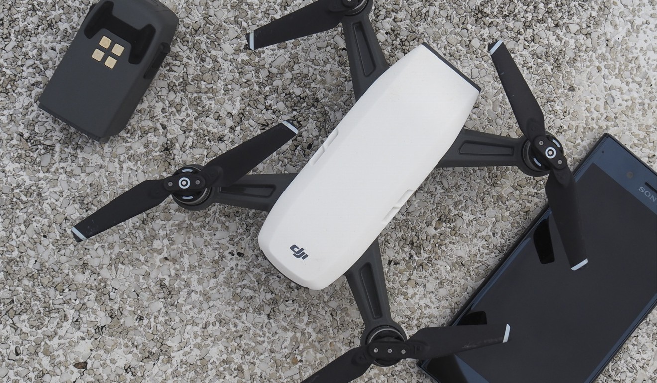 DJI Spark drone and battery (left). Photo: Eric Wong