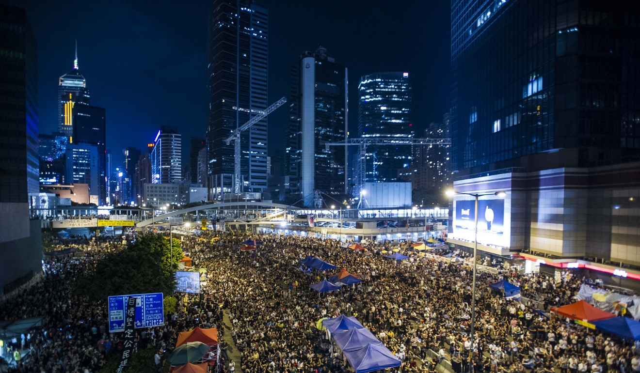 Pro-democracy supporters gather in Admiralty in October 2014. Photo: AFP