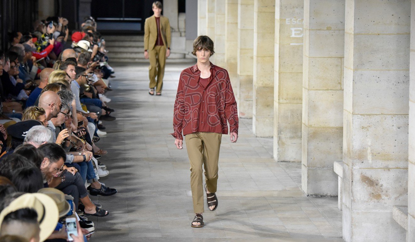 A model presents a creation of Hermes during its Spring/Summer 2018 men's collection show. Photo: Xinhua