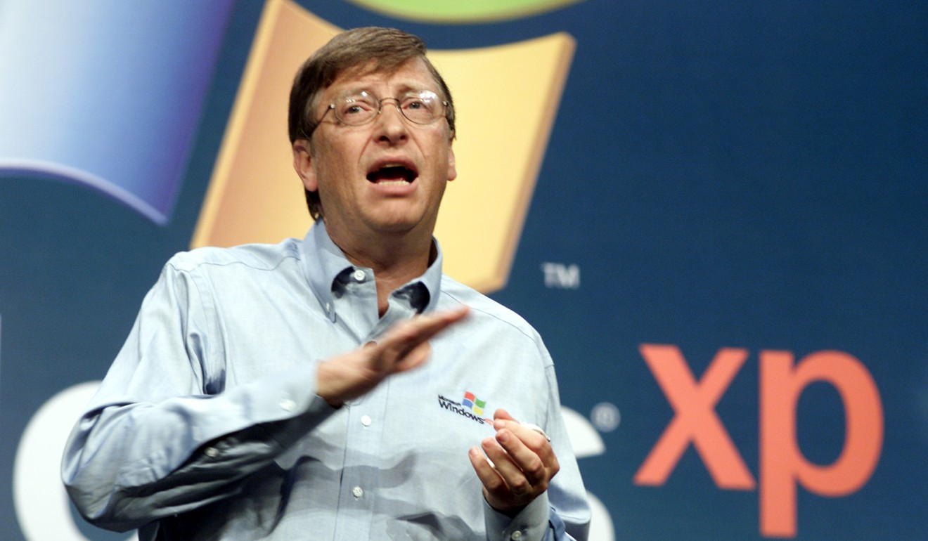 Microsoft chairman Bill Gates launches the Windows XP operating system in New York in 2001. Photo: AP