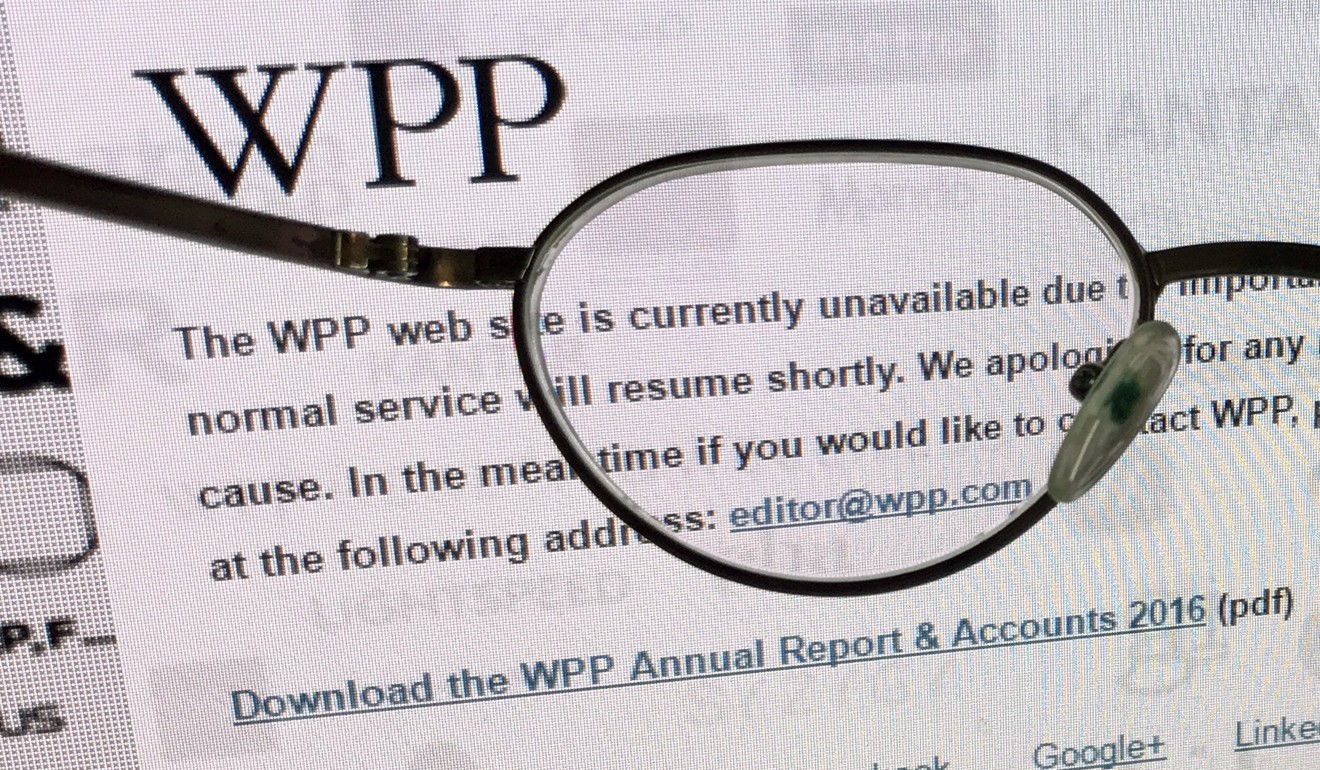 A message on the website of WPP advertising and marketing services that is currently unavailable. Photo: EPA