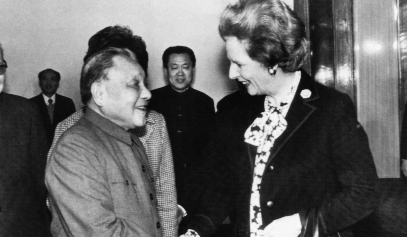 China's Deng Xiaoping greets British prime minister Margaret Thatcher before she signed the joint declaration in 1984. Photo: Xinhua