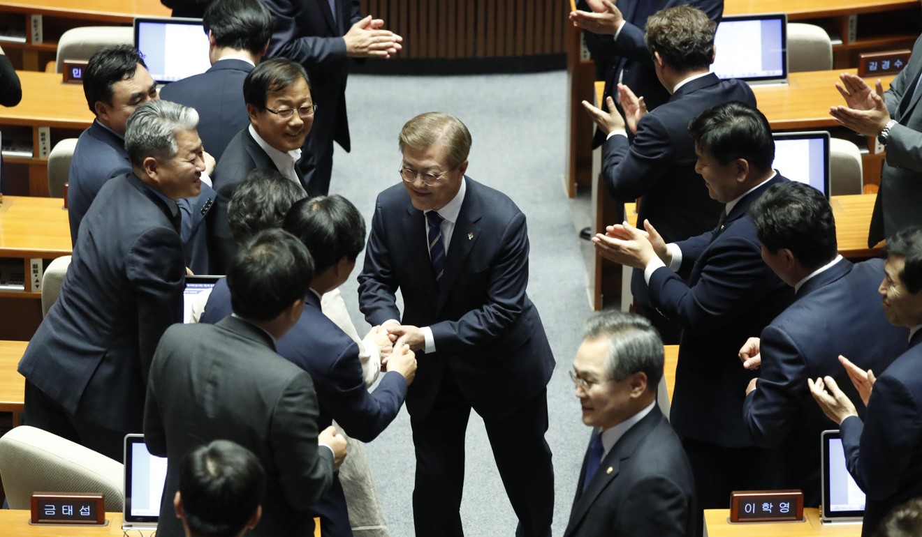 South Korean President Moon Jae-in after his first address at the National Assembly following his inauguration. Photo: EPA