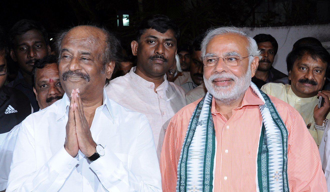 India's Prime Minister Narendra Modi, right, meets with Tamil superstar Rajinikanth in Chennai, India. Photo: Xinhua