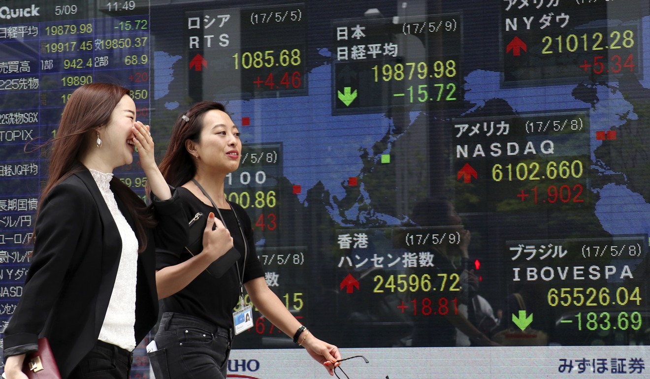 An electronic stock indicator of a securities firm in Tokyo. One possible outcome for China is a lost decade similar to that suffered by Japan. Photo: AP