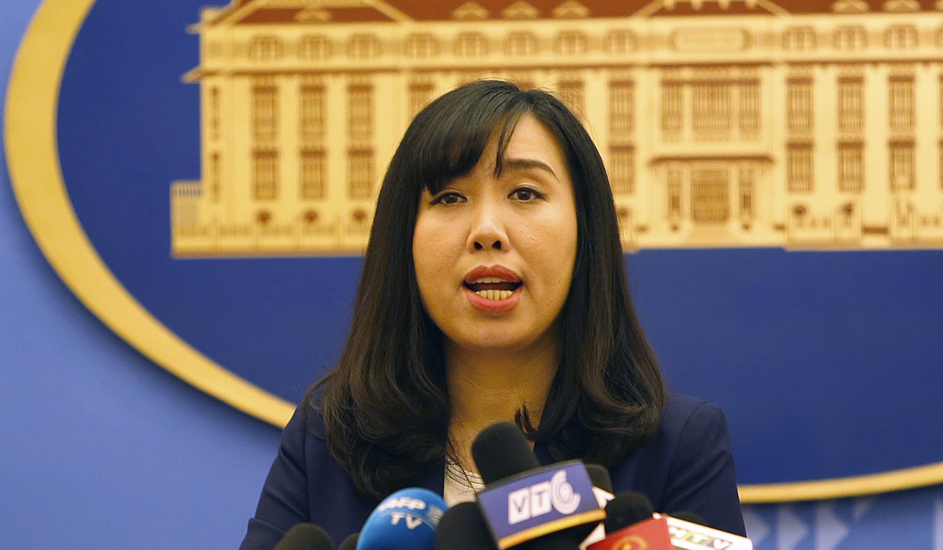 Vietnamese Foreign Ministry spokeswoman Le Thi Thu Hang speaks to reporters during a regular press briefing in Hanoi, Vietnam. Hang said Vietnam regretted comments by the German Foreign Ministry accusing Vietnamese intelligence services of kidnapping a former Vietnamese oil executive who's wanted back home on embezzlement charges. Photo: AP