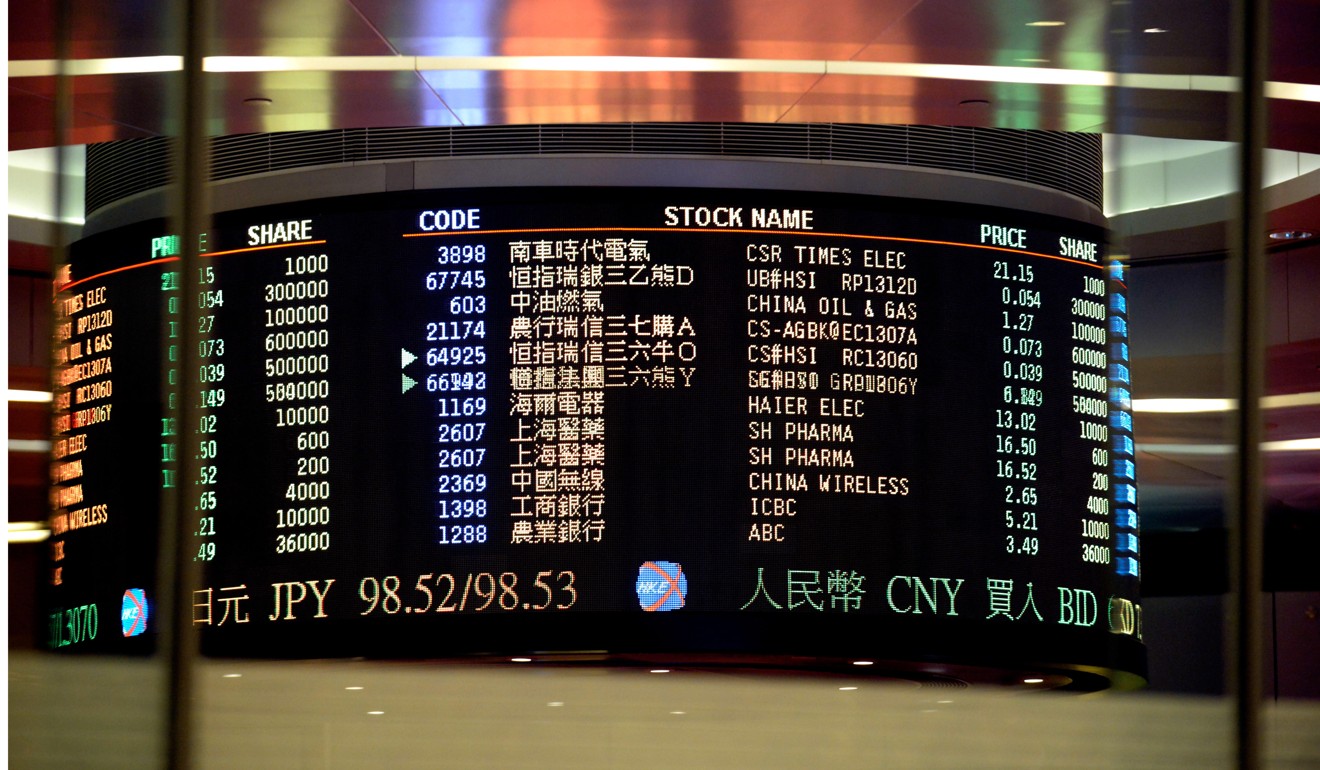 The market “ticker tape” inside the HK stock exchange. Photo: Alamy Stock Photo
