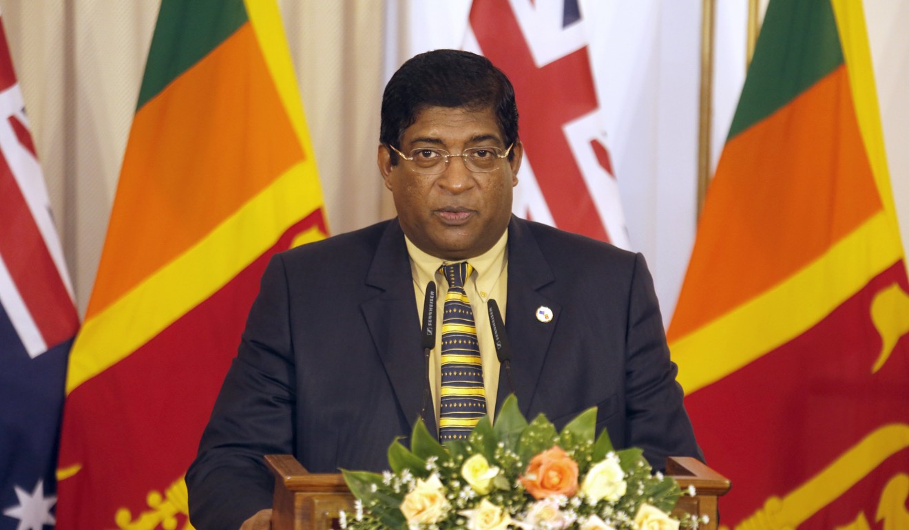 Sri Lankan Foreign Minister Ravi Karunanayake at a joint press conference with Australia's Foreign Minister Julie Bishop in July. Photo: EPA