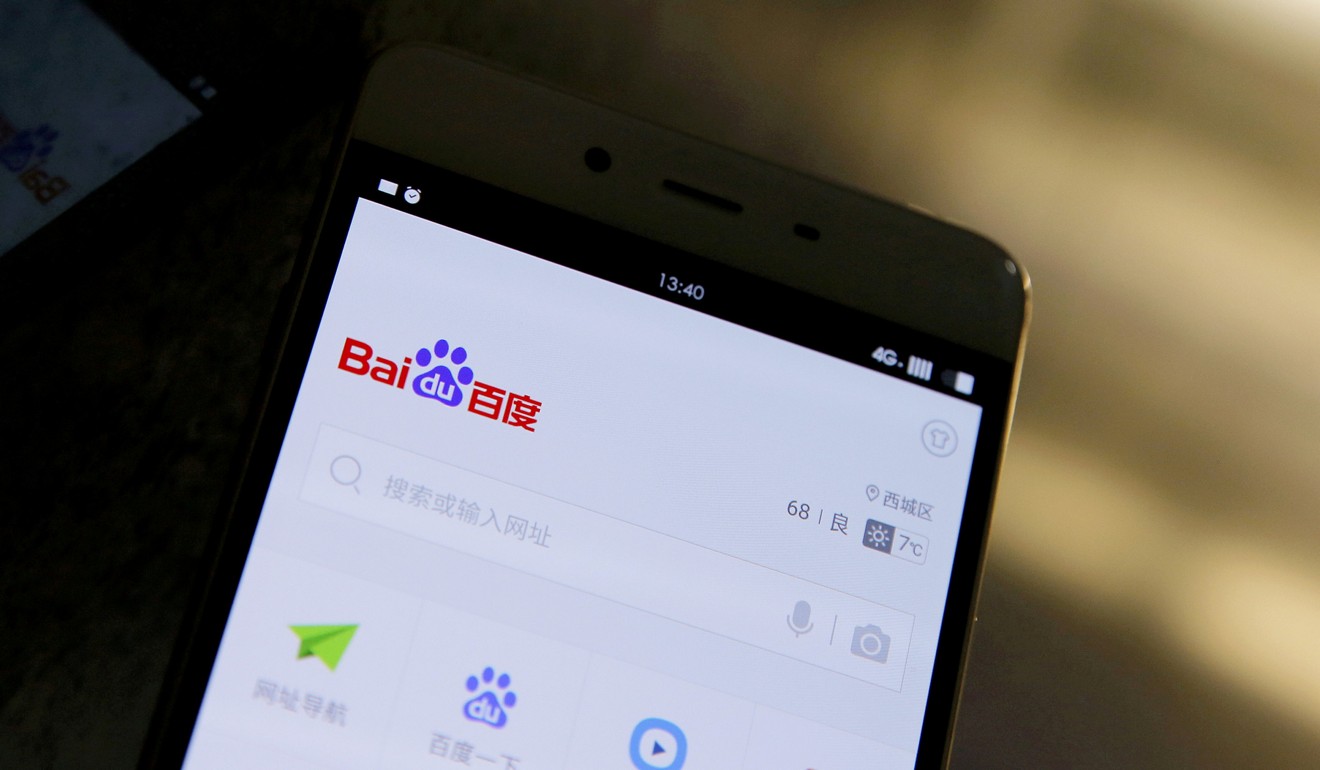 A smartphone shows the Baidu browser application. The company said it will increase its censorship in a bid to prevent banned content from being shown online. Photo: Reuters