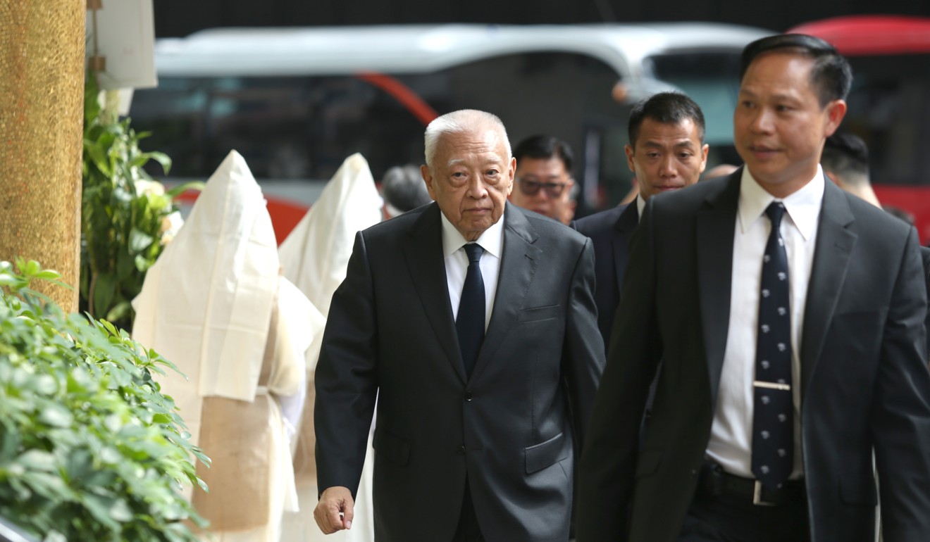 Former chief executive Tung Chee-hwa at the funeral service for former Heung Yee Kuk chairman Lau Wong-fat. Photo: Sam Tsang