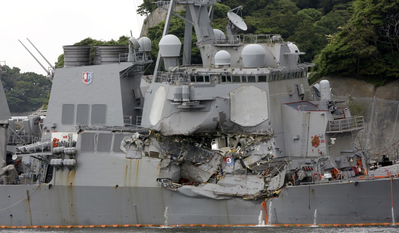 The damaged USS Fitzgerald at the US Naval base in Yokosuka in June. File photo: Reuters