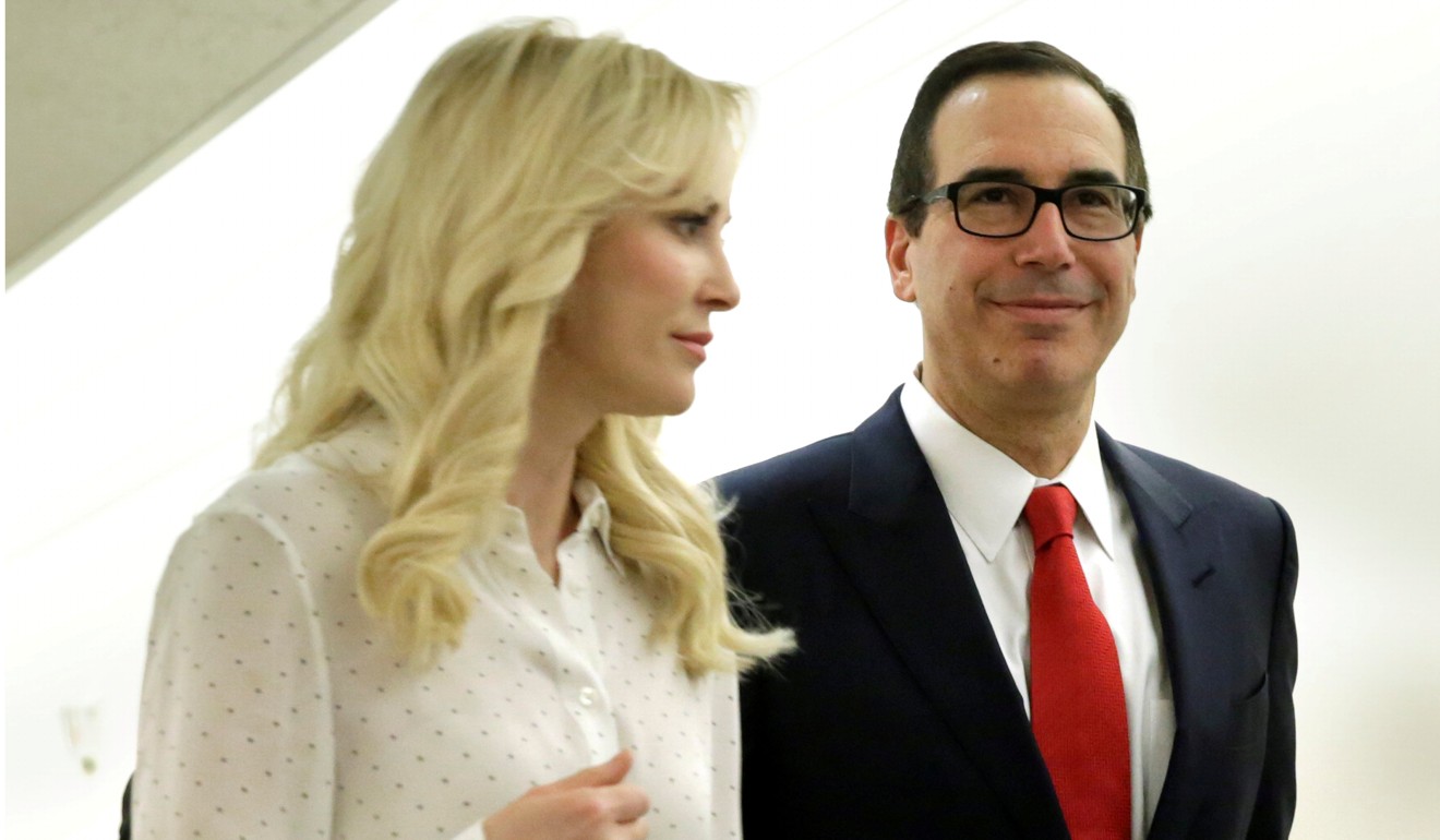 US Treasury Secretary Steven Mnuchin with Louise Linton on Capitol Hill in May. Photo: Reuters