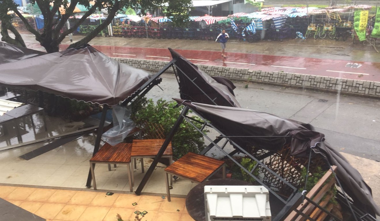 An Italian restaurant at Tai Mei Tuk, Tai Po is damaged by strong wind. Photo: Denise Tsang