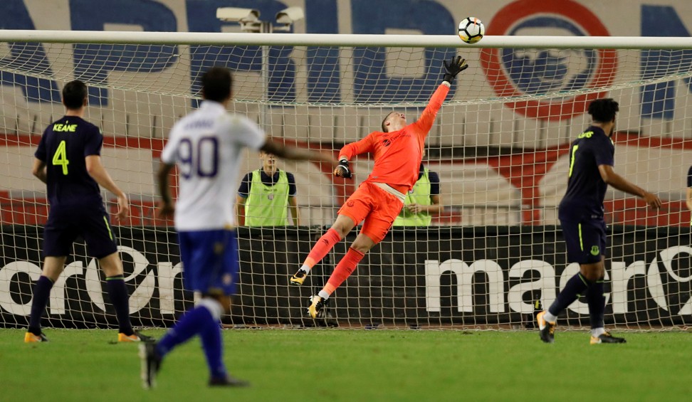 Hajduk Split’s Josip Radosevic scores past Everton’s Jordan Pickford. Photo: Reuters