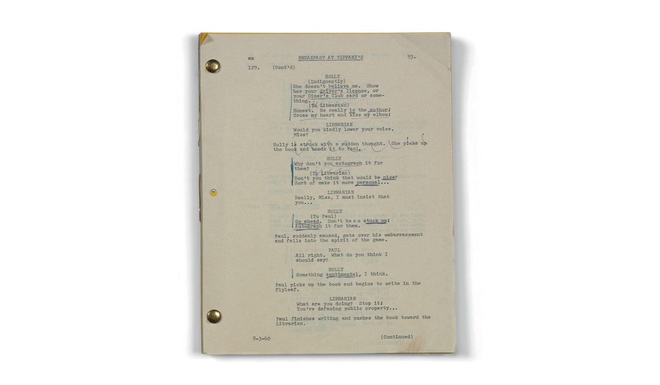 Hepburn’s annotated scripts from Breakfast at Tiffany’s will be auctioned off in September. Photo: courtesy of Christie’s