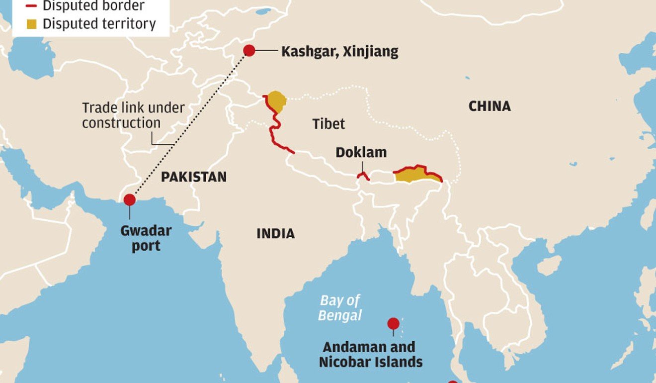 Disputed areas on the Sino-Indian border, and the Doklam region claimed by both Bhutan and China. Source: CIA/SCMP
