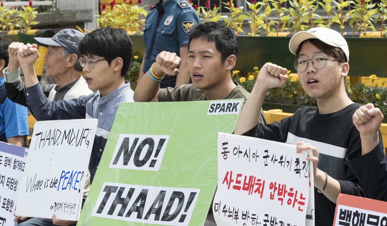 Demonstrators protest against the deployment of THAAD n Seoul, South Korea. Photo: Xinhua