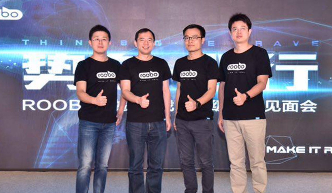 Roobo’s CEO Liu Yingbo (second from right) said they were banking on former chief technology officer of Tencent, Jeff Xiong Minghua’s (second from left) experience and vision in the industry to help them become a “big player” at home and abroad. Photo: SCMP handout