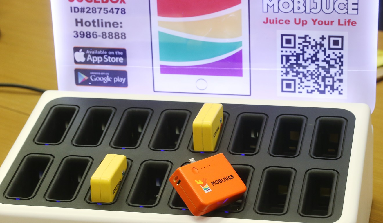 Power banks can be obtained from a ‘JuceBox’ by scanning a QR code with a smartphone. Photo: K. Y. Cheng
