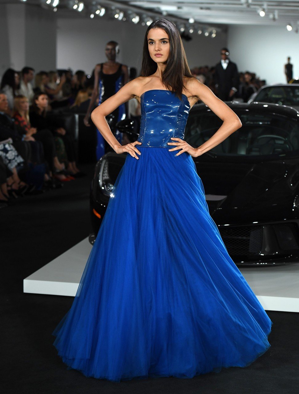 A model presents a creation from the Ralph Lauren spring/summer 2018 collection in a show that was presented in Lauren's private garage for New York Fashion Week. Photo: AFP