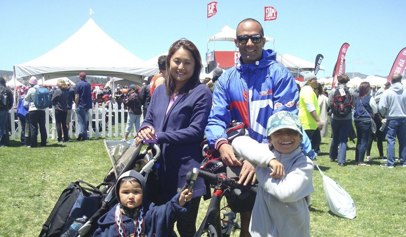 Vaid with his wife Theresa and two sons after the 2017 Escape from Alcatraz race in San Francisco. Photo: courtesy of Mayank Vaid