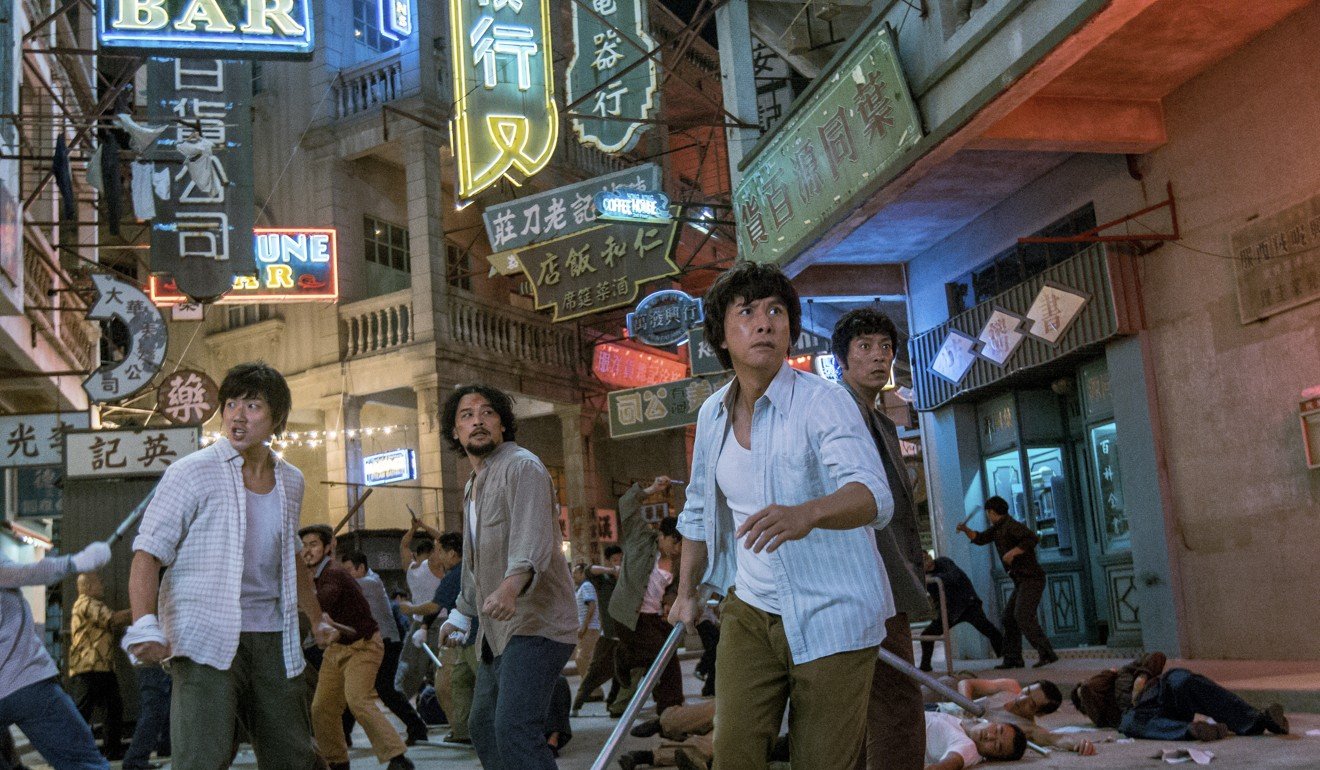 Donnie Yen (second from right) in a gang fight in the film Chasing the Dragon.