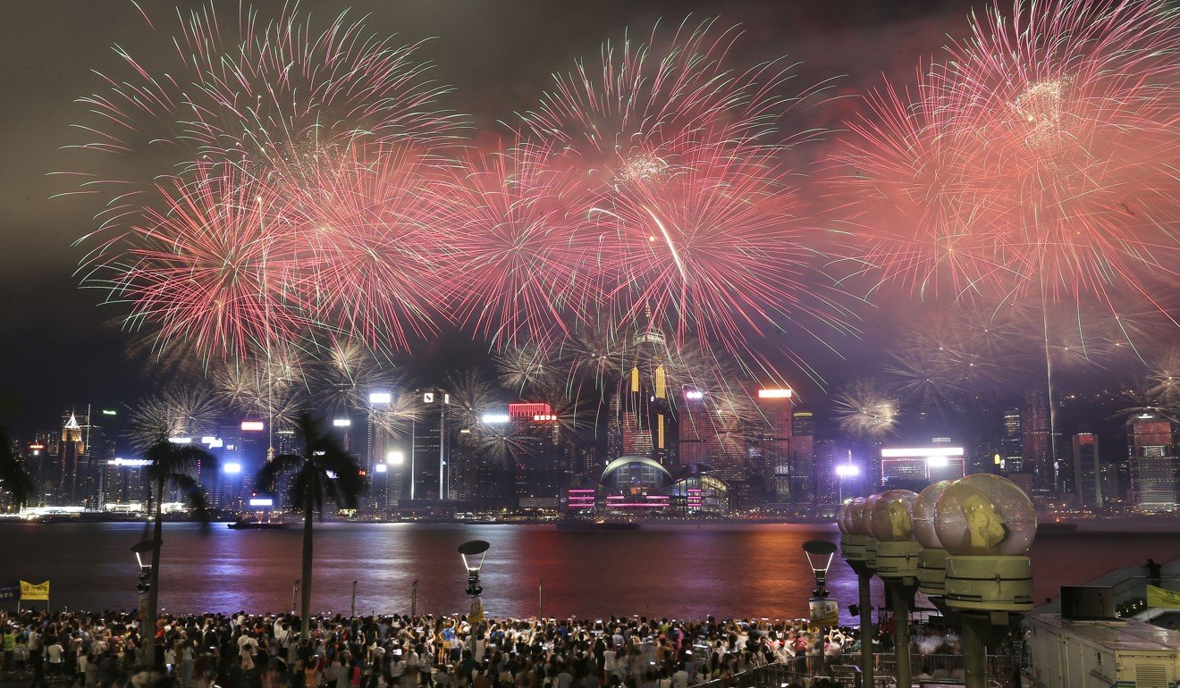 A total of 31,888 pyro technic shells from four barges were fired into the sky on Sunday. Photo: Dickson Lee