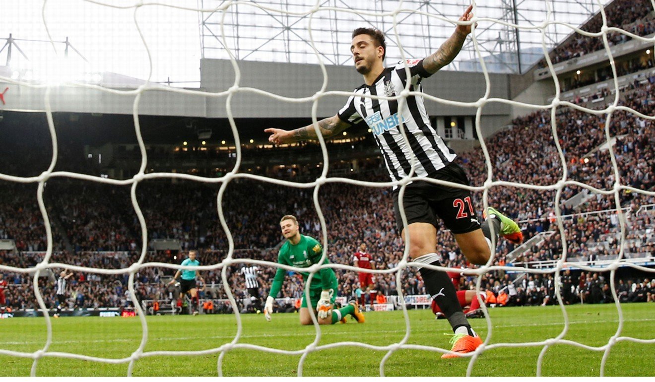 Joselu gives the Newcastle fans something to cheer about with his equaliser. Photo: Reuters