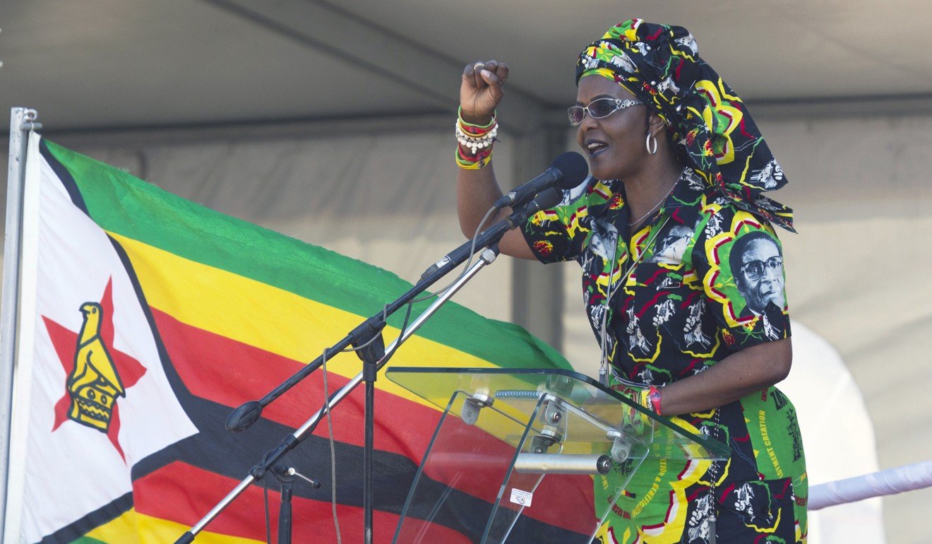 Zimbabwean first lady Grace Mugabe addresses party supporters at a rally in Gweru. Photo: AP
