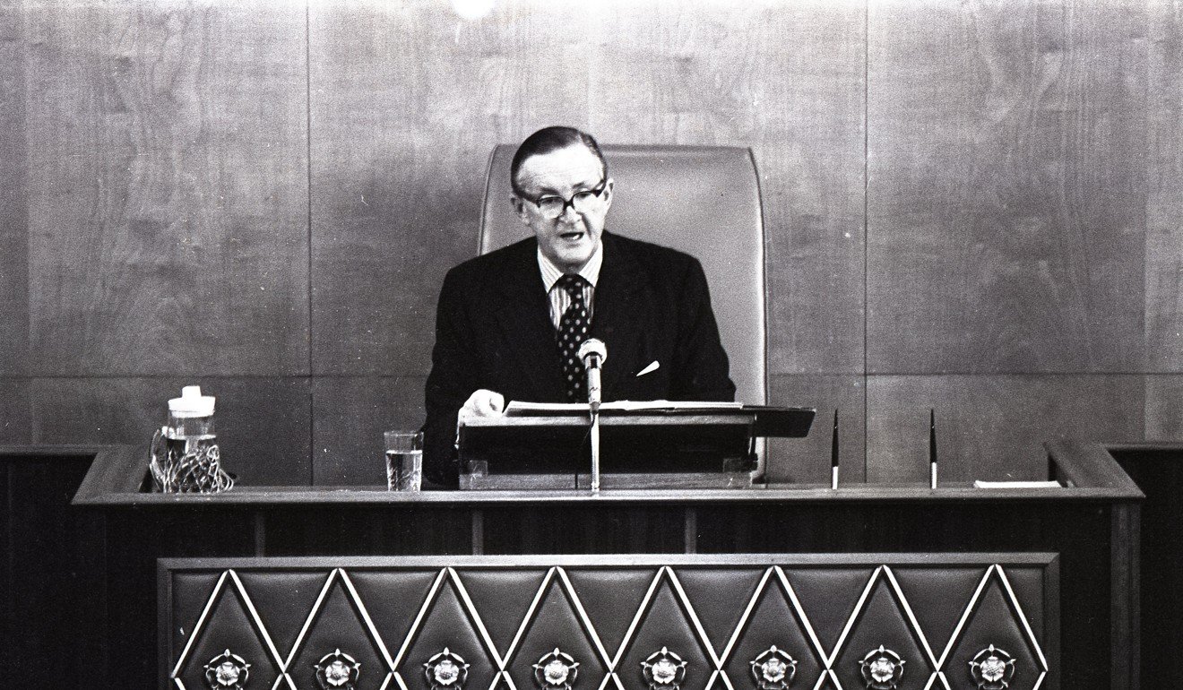 Sir Murray MacLehose at a Legislative Council meeting in 1977. Photo: SCMP
