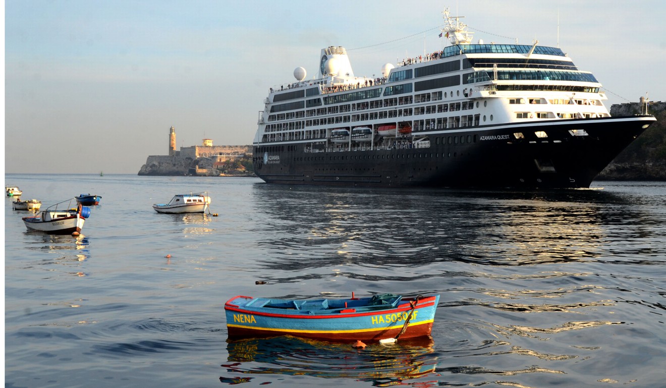 The ship Azamara Quest from the US company Royal Caribbean, arrives at the harbour of Havana, Cuba, on March 31, 2017. Photo: Xinhua