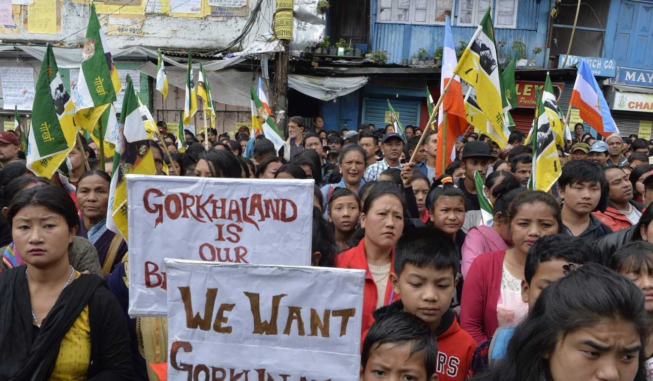 Supporters of Gorkha Janamukti Morcha (GJM), a regional party agitating for a separate state for the Gurkha ethnic minority. Photo: AFP