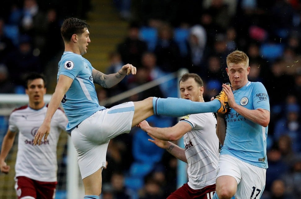 Manchester City’s John Stones and Kevin De Bruyne in action against Burnley. Photo: Reuters