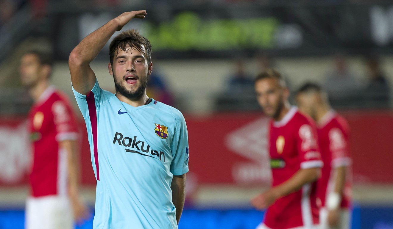 Arnaiz celebrates after scoring Barcelona’s third goal. Photo: AP