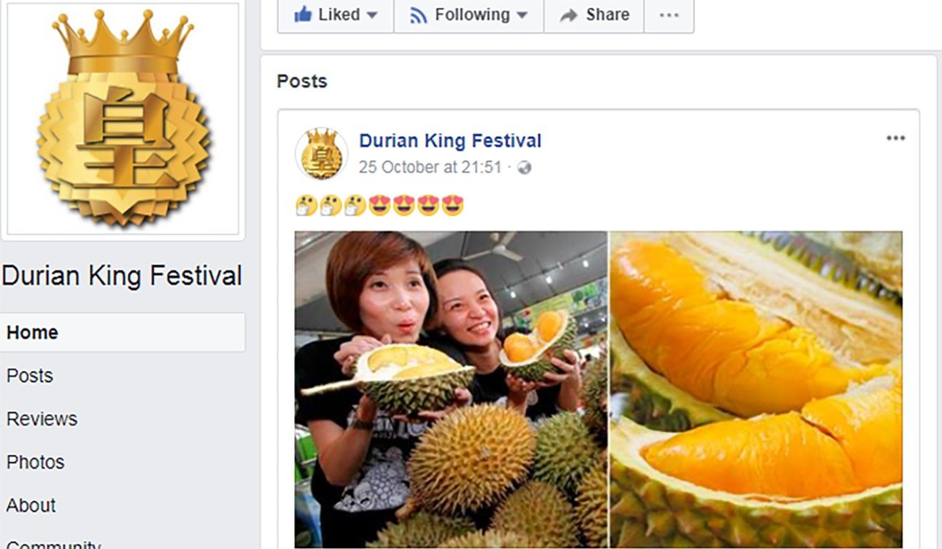 Whetting the appetite: the Durian King Festival’s Facebook page. Photo: Internet